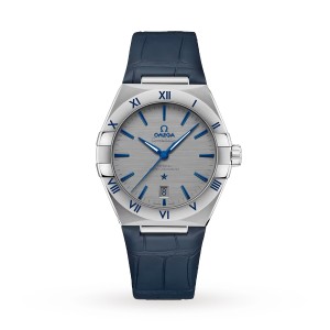 Omega constellation 39mm staal op leren band O13113392006002